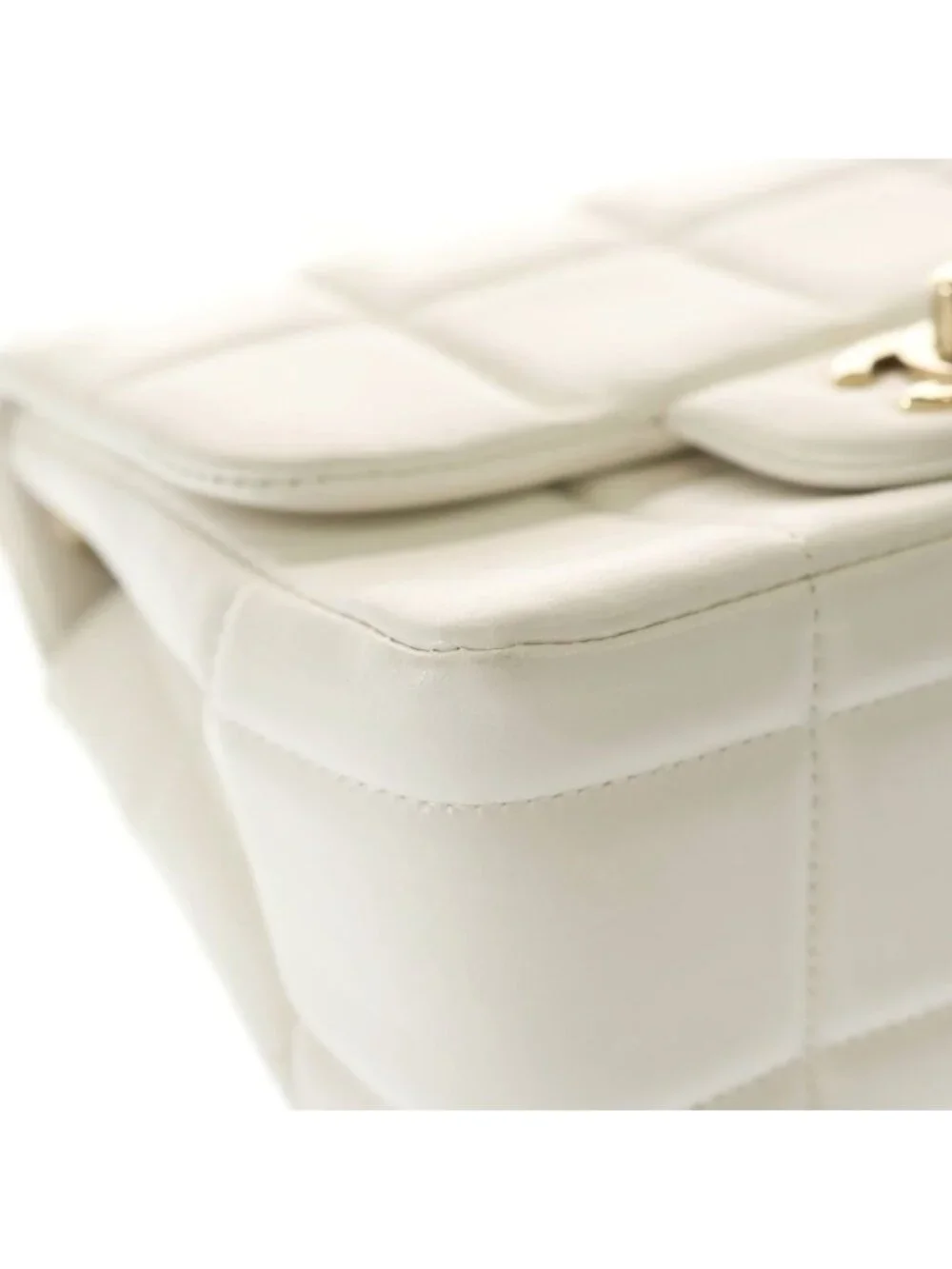 Chanel Choco Bar Mini Flap Lambskin Leather Chain Shoulder Bag Gold White